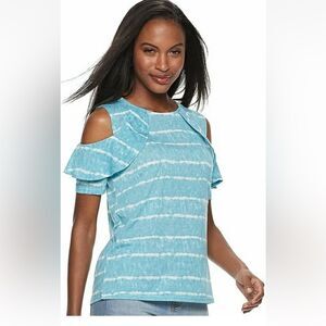🆕️ Juicy Couture NWOT Cold Shoulder Aqua Tie Dye Tee Sz SM